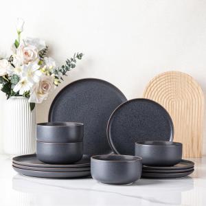 imageLERATIO Stoneware Dinnerware Sets for 4Handcarft Ceramic Plates and Bowls SetsChip and Scratch Resistant Dishes Dishwasher ampamp Microwave Safe Oven safeReactive GlazeSpeckled AshenSpecked Ashen