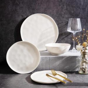 imageLeRATIO Ceramic Dinnerware Set of 4 Poreclain Plates Bowls Handmade Reactive Glaze Dishes Chip Resistant Oven ampamp Dishwasher Safe Service for 4ChestnutModernPeal White