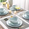 imageLERATIO Ceramic Dinnerware Sets for 4Porcelain Plates and Bowls Sets with Wavy EdgeMicrowave ampamp Dishwasher ampamp Oven SafeLight Weight ampamp Scratch Resistant Dishes SetsService for 4 12pcsPinkWavyPale Blue