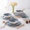 imageLERATIO Ceramic Dinnerware Sets for 4Porcelain Plates and Bowls Sets with Wavy EdgeMicrowave ampamp Dishwasher ampamp Oven SafeLight Weight ampamp Scratch Resistant Dishes SetsService for 4 12pcsPinkWavyBlue
