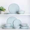 imageLERATIO Ceramic Dinnerware Sets for 4Porcelain Plates and Bowls Sets with Wavy EdgeMicrowave ampamp Dishwasher ampamp Oven SafeLight Weight ampamp Scratch Resistant Dishes SetsService for 4 12pcsPinkWavyPale Blue