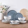 imageLERATIO Ceramic Dinnerware Sets for 4Porcelain Plates and Bowls Sets with Wavy EdgeMicrowave ampamp Dishwasher ampamp Oven SafeLight Weight ampamp Scratch Resistant Dishes SetsService for 4 12pcsPinkWavyBlue
