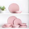 imageLERATIO Ceramic Dinnerware Sets for 4Porcelain Plates and Bowls Sets with Wavy EdgeMicrowave ampamp Dishwasher ampamp Oven SafeLight Weight ampamp Scratch Resistant Dishes SetsService for 4 12pcsPinkWavyPink