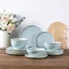 imageLERATIO Ceramic Dinnerware Sets for 4Porcelain Plates and Bowls Sets with Wavy EdgeMicrowave ampamp Dishwasher ampamp Oven SafeLight Weight ampamp Scratch Resistant Dishes SetsService for 4 12pcsPinkWavyPale Blue
