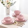 imageLERATIO Ceramic Dinnerware Sets for 4Porcelain Plates and Bowls Sets with Wavy EdgeMicrowave ampamp Dishwasher ampamp Oven SafeLight Weight ampamp Scratch Resistant Dishes SetsService for 4 12pcsPinkWavyPink