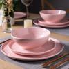 imageLERATIO Ceramic Dinnerware Sets for 4Porcelain Plates and Bowls Sets with Wavy EdgeMicrowave ampamp Dishwasher ampamp Oven SafeLight Weight ampamp Scratch Resistant Dishes SetsService for 4 12pcsPinkWavyPink