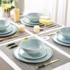 imageLERATIO Ceramic Dinnerware Sets for 4Porcelain Plates and Bowls Sets with Wavy EdgeMicrowave ampamp Dishwasher ampamp Oven SafeLight Weight ampamp Scratch Resistant Dishes SetsService for 4 12pcsPinkWavyPale Blue