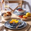 imageLERATIO Ceramic Dinnerware Sets for 4Porcelain Plates and Bowls Sets with Wavy EdgeMicrowave ampamp Dishwasher ampamp Oven SafeLight Weight ampamp Scratch Resistant Dishes SetsService for 4 12pcsPinkWavyBlue