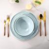 imageLERATIO Ceramic Dinnerware Sets for 4Porcelain Plates and Bowls Sets with Wavy EdgeMicrowave ampamp Dishwasher ampamp Oven SafeLight Weight ampamp Scratch Resistant Dishes SetsService for 4 12pcsPinkWavyPale Blue