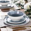imageLERATIO Ceramic Dinnerware Sets for 4Porcelain Plates and Bowls Sets with Wavy EdgeMicrowave ampamp Dishwasher ampamp Oven SafeLight Weight ampamp Scratch Resistant Dishes SetsService for 4 12pcsPinkWavyBlue