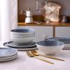 imageLERATIO Ceramic Dinnerware Sets for 4Porcelain Plates and Bowls Sets with Wavy EdgeMicrowave ampamp Dishwasher ampamp Oven SafeLight Weight ampamp Scratch Resistant Dishes SetsService for 4 12pcsPinkWavyBlue
