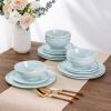 imageLERATIO Ceramic Dinnerware Sets for 4Porcelain Plates and Bowls Sets with Wavy EdgeMicrowave ampamp Dishwasher ampamp Oven SafeLight Weight ampamp Scratch Resistant Dishes SetsService for 4 12pcsPinkWavyPale Blue