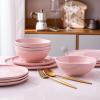 imageLERATIO Ceramic Dinnerware Sets for 4Porcelain Plates and Bowls Sets with Wavy EdgeMicrowave ampamp Dishwasher ampamp Oven SafeLight Weight ampamp Scratch Resistant Dishes SetsService for 4 12pcsPinkWavyPink