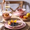 imageLERATIO Ceramic Dinnerware Sets for 4Porcelain Plates and Bowls Sets with Wavy EdgeMicrowave ampamp Dishwasher ampamp Oven SafeLight Weight ampamp Scratch Resistant Dishes SetsService for 4 12pcsPinkWavyPink