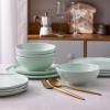 imageLERATIO Ceramic Dinnerware Sets for 4Porcelain Plates and Bowls Sets with Wavy EdgeMicrowave ampamp Dishwasher ampamp Oven SafeLight Weight ampamp Scratch Resistant Dishes SetsService for 4 12pcsPinkWavyLight Green