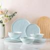 imageLERATIO Ceramic Dinnerware Sets for 4Porcelain Plates and Bowls Sets with Wavy EdgeMicrowave ampamp Dishwasher ampamp Oven SafeLight Weight ampamp Scratch Resistant Dishes SetsService for 4 12pcsPinkWavyPale Blue