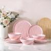 imageLERATIO Ceramic Dinnerware Sets for 4Porcelain Plates and Bowls Sets with Wavy EdgeMicrowave ampamp Dishwasher ampamp Oven SafeLight Weight ampamp Scratch Resistant Dishes SetsService for 4 12pcsPinkWavyPink