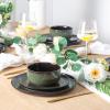 image:imageLERATIO Ceramic Dinnerware Sets for 4Porcelain Plates and Bowls SetsHandmade Reactive Glaze Dishes SetChip Resistant and Scratch Resistant  OvenampDishwasher amp Microwave SafeService for 4ModernDark Green