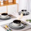 image:imageLERATIO Ceramic Dinnerware Sets for 4Porcelain Plates and Bowls SetsHandmade Reactive Glaze Dishes SetChip Resistant and Scratch Resistant  OvenampDishwasher amp Microwave SafeService for 4ModernGray White
