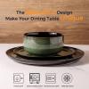 image:imageLERATIO Ceramic Dinnerware Sets for 4Porcelain Plates and Bowls SetsHandmade Reactive Glaze Dishes SetChip Resistant and Scratch Resistant  OvenampDishwasher amp Microwave SafeService for 4ModernDark Green