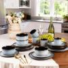 image:imageLERATIO Ceramic Dinnerware Sets for 4Porcelain Plates and Bowls SetsHandmade Reactive Glaze Dishes SetChip Resistant and Scratch Resistant  OvenampDishwasher amp Microwave SafeService for 4ModernGray White