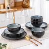 image:imageLeRatio Ceramic Dinnerware Sets for 4Wavy Reactive Glaze Stoneware Plates and Bowls SetsHighly Scratch Resistant  Dishwasher amp MicrowaveOven Safe Dishes Set12PCSDreamy MoonlightGray White
