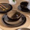 image:imageLeRatio Ceramic Dinnerware Sets for 4Wavy Reactive Glaze Stoneware Plates and Bowls SetsHighly Scratch Resistant  Dishwasher amp MicrowaveOven Safe Dishes Set12PCSDreamy MoonlightChestnut