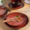 image:imageLeRatio Ceramic Dinnerware Sets for 4Wavy Reactive Glaze Stoneware Plates and Bowls SetsHighly Scratch Resistant  Dishwasher amp MicrowaveOven Safe Dishes Set12PCSDreamy MoonlightRed