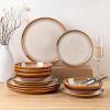 image:imageLeRatio Ceramic Dinnerware Sets for 4Wavy Reactive Glaze Stoneware Plates and Bowls SetsHighly Scratch Resistant  Dishwasher amp MicrowaveOven Safe Dishes Set12PCSWavyModern Kahki