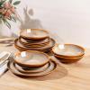 image:imageLeRatio Ceramic Dinnerware Sets for 4Wavy Reactive Glaze Stoneware Plates and Bowls SetsHighly Scratch Resistant  Dishwasher amp MicrowaveOven Safe Dishes Set12PCSWavyModern Kahki
