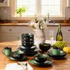 image:imageLeRatio Ceramic Dinnerware Sets for 4Wavy Reactive Glaze Stoneware Plates and Bowls SetsHighly Scratch Resistant  Dishwasher amp MicrowaveOven Safe Dishes Set12PCSDreamy MoonlightGreen