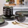 image:imageLeRatio Ceramic Dinnerware Sets for 4Wavy Reactive Glaze Stoneware Plates and Bowls SetsHighly Scratch Resistant  Dishwasher amp MicrowaveOven Safe Dishes Set12PCSDreamy MoonlightGreen