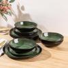 image:imageLeRatio Ceramic Dinnerware Sets for 4Wavy Reactive Glaze Stoneware Plates and Bowls SetsHighly Scratch Resistant  Dishwasher amp MicrowaveOven Safe Dishes Set12PCSWavyModern Green