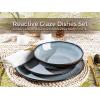 image:imageLeRatio Ceramic Dinnerware Sets for 4Wavy Reactive Glaze Stoneware Plates and Bowls SetsHighly Scratch Resistant  Dishwasher amp MicrowaveOven Safe Dishes Set12PCSWavyModern Gray White