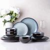 image:imageLeRatio Ceramic Dinnerware Sets for 4Wavy Reactive Glaze Stoneware Plates and Bowls SetsHighly Scratch Resistant  Dishwasher amp MicrowaveOven Safe Dishes Set12PCSDreamy MoonlightGray White