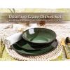 image:imageLeRatio Ceramic Dinnerware Sets for 4Wavy Reactive Glaze Stoneware Plates and Bowls SetsHighly Scratch Resistant  Dishwasher amp MicrowaveOven Safe Dishes Set12PCSWavyModern Green