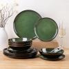 image:imageLeRatio Ceramic Dinnerware Sets for 4Wavy Reactive Glaze Stoneware Plates and Bowls SetsHighly Scratch Resistant  Dishwasher amp MicrowaveOven Safe Dishes Set12PCSWavyModern Green