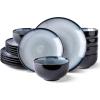 image:imageLeRatio Ceramic Dinnerware Sets for 4Wavy Reactive Glaze Stoneware Plates and Bowls SetsHighly Scratch Resistant  Dishwasher amp MicrowaveOven Safe Dishes Set12PCSDreamy MoonlightGray White
