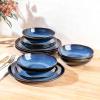 image:imageLeRatio Ceramic Dinnerware Sets for 4Wavy Reactive Glaze Stoneware Plates and Bowls SetsHighly Scratch Resistant  Dishwasher amp MicrowaveOven Safe Dishes Set12PCSWavyModern Blue