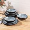 image:imageLeRatio Ceramic Dinnerware Sets for 4Wavy Reactive Glaze Stoneware Plates and Bowls SetsHighly Scratch Resistant  Dishwasher amp MicrowaveOven Safe Dishes Set12PCSWavyModern Gray White
