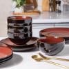 image:imageLeRatio Ceramic Dinnerware Sets for 4Wavy Reactive Glaze Stoneware Plates and Bowls SetsHighly Scratch Resistant  Dishwasher amp MicrowaveOven Safe Dishes Set12PCSDreamy MoonlightRed