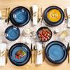image:imageLeRatio Ceramic Dinnerware Sets for 4Wavy Reactive Glaze Stoneware Plates and Bowls SetsHighly Scratch Resistant  Dishwasher amp MicrowaveOven Safe Dishes Set12PCSWavyModern Blue