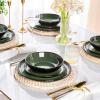 image:imageLeRatio Ceramic Dinnerware Sets for 4Wavy Reactive Glaze Stoneware Plates and Bowls SetsHighly Scratch Resistant  Dishwasher amp MicrowaveOven Safe Dishes Set12PCSWavyModern Green
