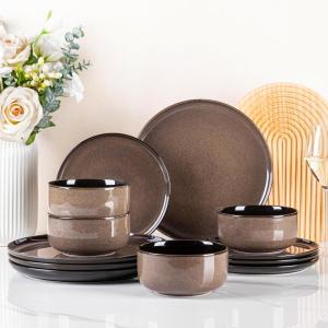 image:imageLERATIO Ceramic Dinnerware Sets for 4Porcelain Plates and Bowls SetsHandmade Reactive Glaze Dishes SetChip Resistant and Scratch Resistant  OvenampDishwasher amp Microwave SafeService for 4ModernCoffee