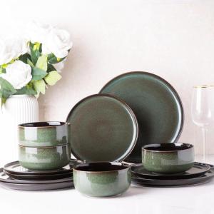 image:imageLERATIO Ceramic Dinnerware Sets for 4Porcelain Plates and Bowls SetsHandmade Reactive Glaze Dishes SetChip Resistant and Scratch Resistant  OvenampDishwasher amp Microwave SafeService for 4ModernGreen