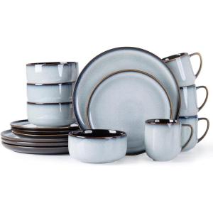 image:imageLERATIO Ceramic Dinnerware Sets for 4Porcelain Plates and Bowls SetsHandmade Reactive Glaze Dishes SetChip Resistant and Scratch Resistant  OvenampDishwasher amp Microwave SafeService for 4ModernGray White