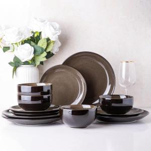 image:imageLeRatio Ceramic Dinnerware Sets for 4Wavy Reactive Glaze Stoneware Plates and Bowls SetsHighly Scratch Resistant  Dishwasher amp MicrowaveOven Safe Dishes Set12PCSDreamy MoonlightChestnut